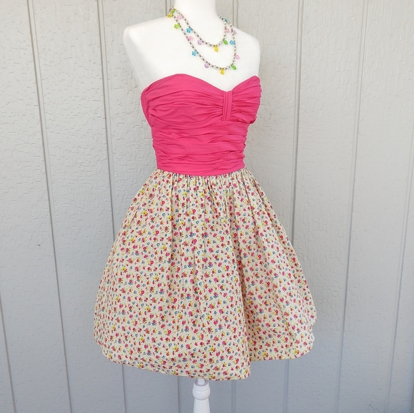 Betsey Johnson VTG Pink Floral Dress w Tulle Skirt - Picture 2 of 8